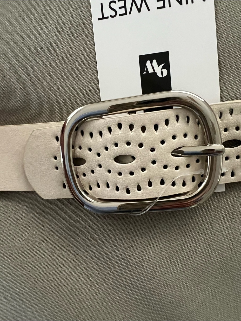 Nine West Cream Perforated Belt with Silver Buckle Size L - Picture 2 of 6